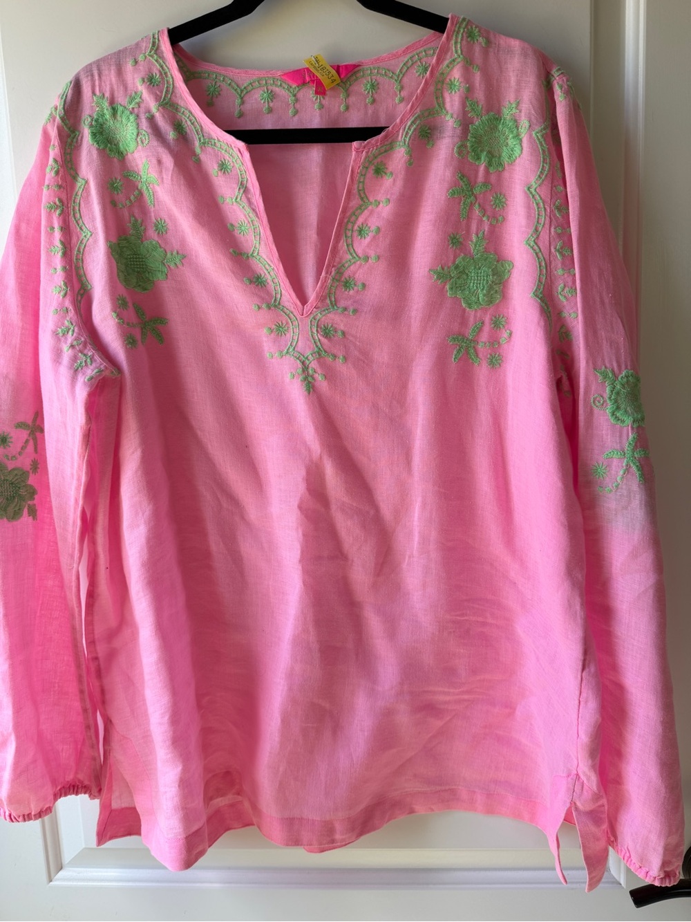 Lilly Pulitzer Pink Tunic with Green Floral Embroidery